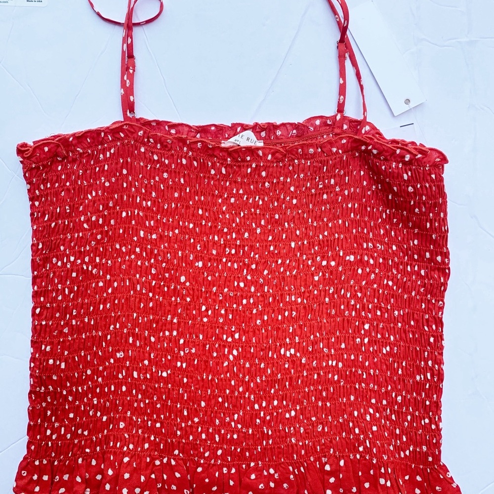 Sophie Rue crop top smock polka dot ruffle spaghetti strap red tomato girl L - Picture 2 of 7